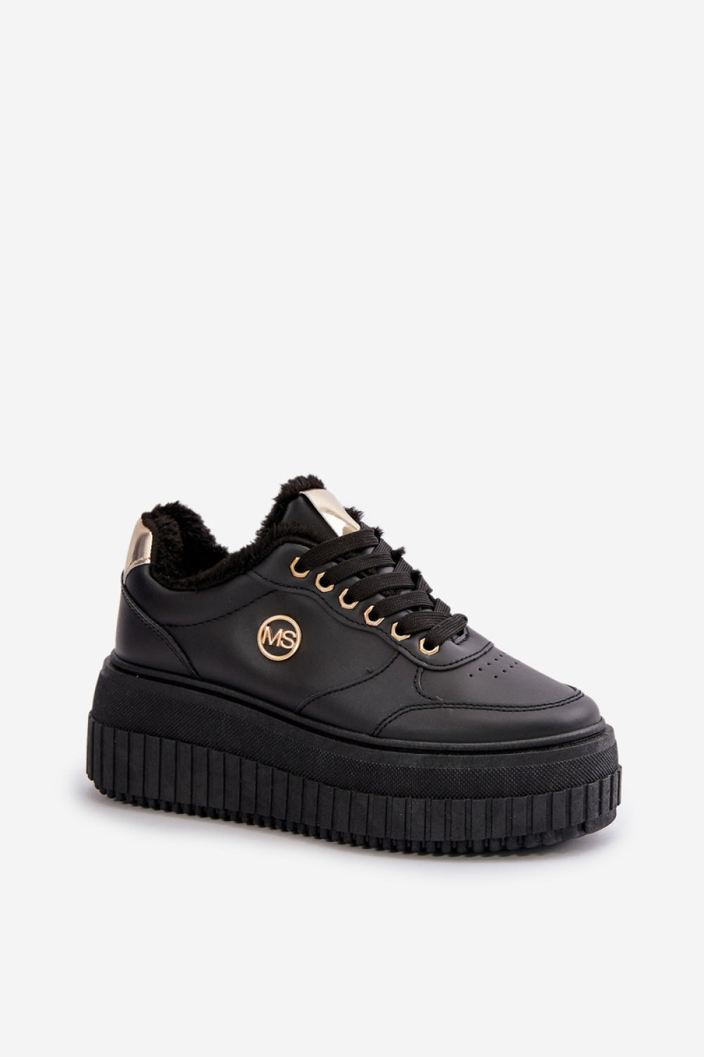 Step In Style Black Faux Leather Platform Lace Up Trainers - view 2