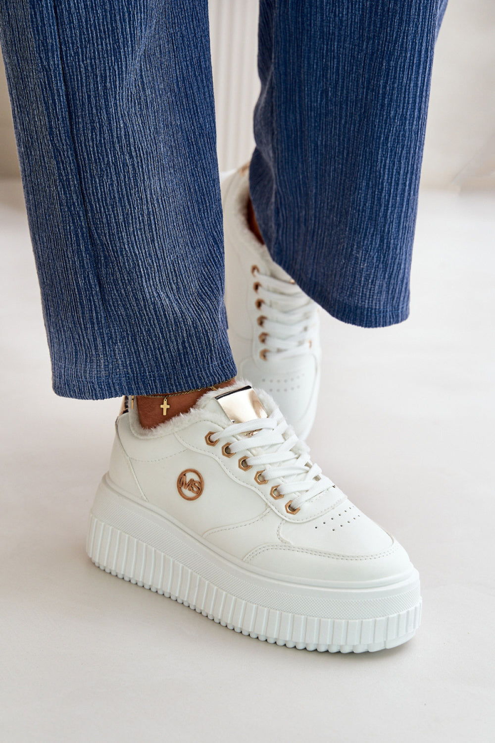 Step In Style White Faux Leather Platform Lace Up Trainers