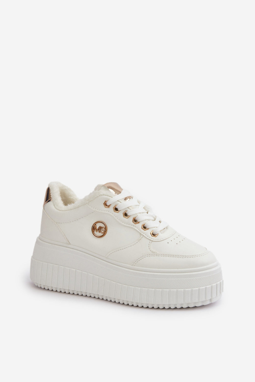 Step In Style White Faux Leather Platform Lace Up Trainers - view 2