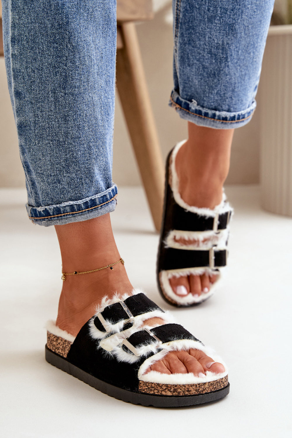 Step In Style Ezilena Black Platform Warm Lined Slippers