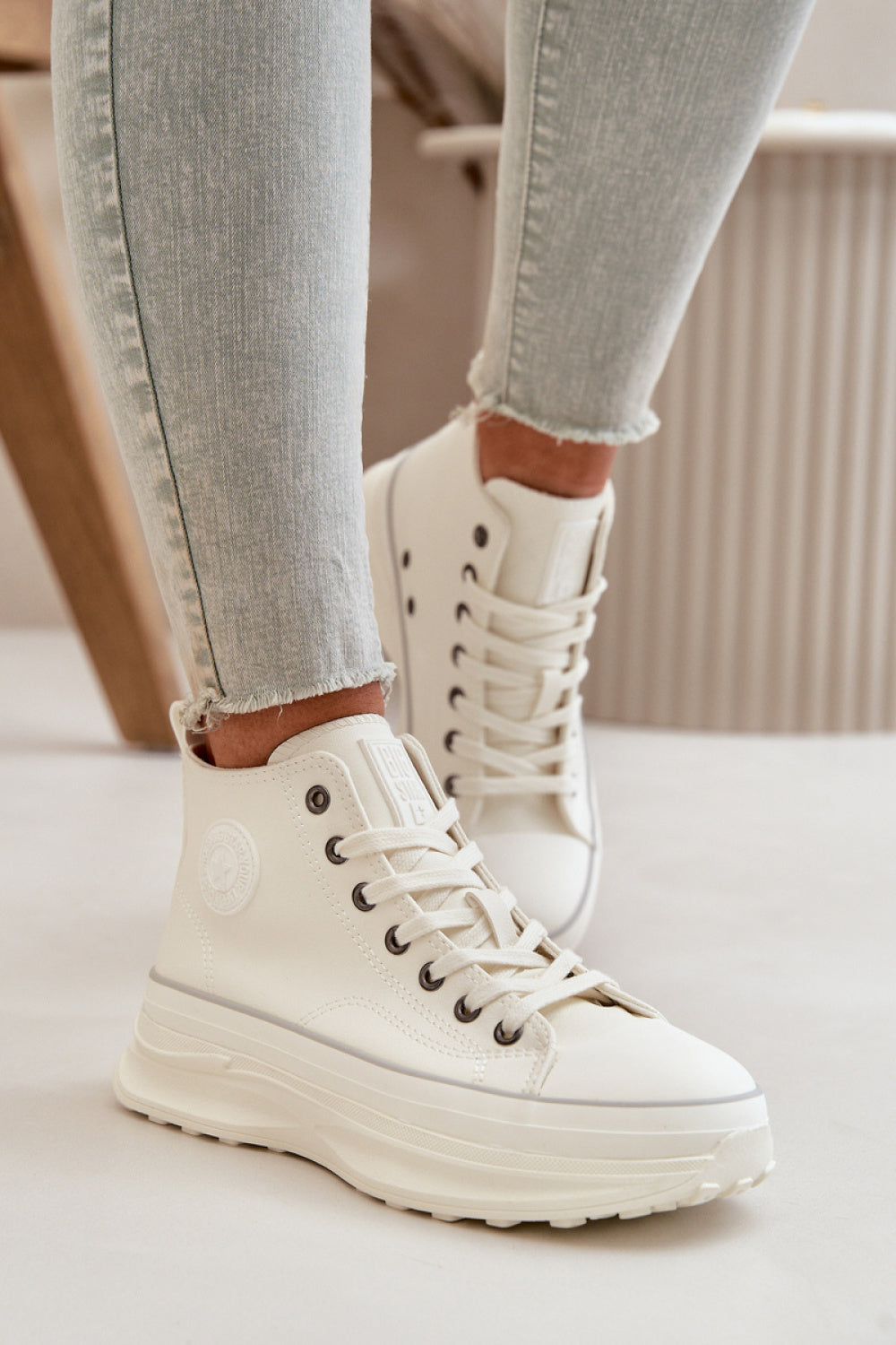 Step In Style White Leather Platform Trainers