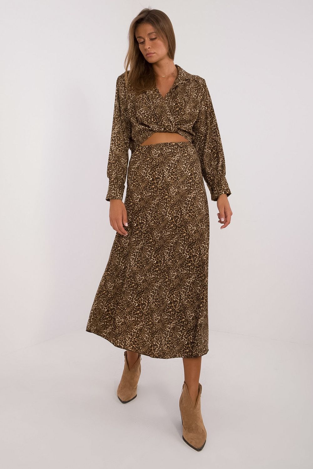 Italy Moda Dark Dark Beige Wrap Skirt Co-Ord Set