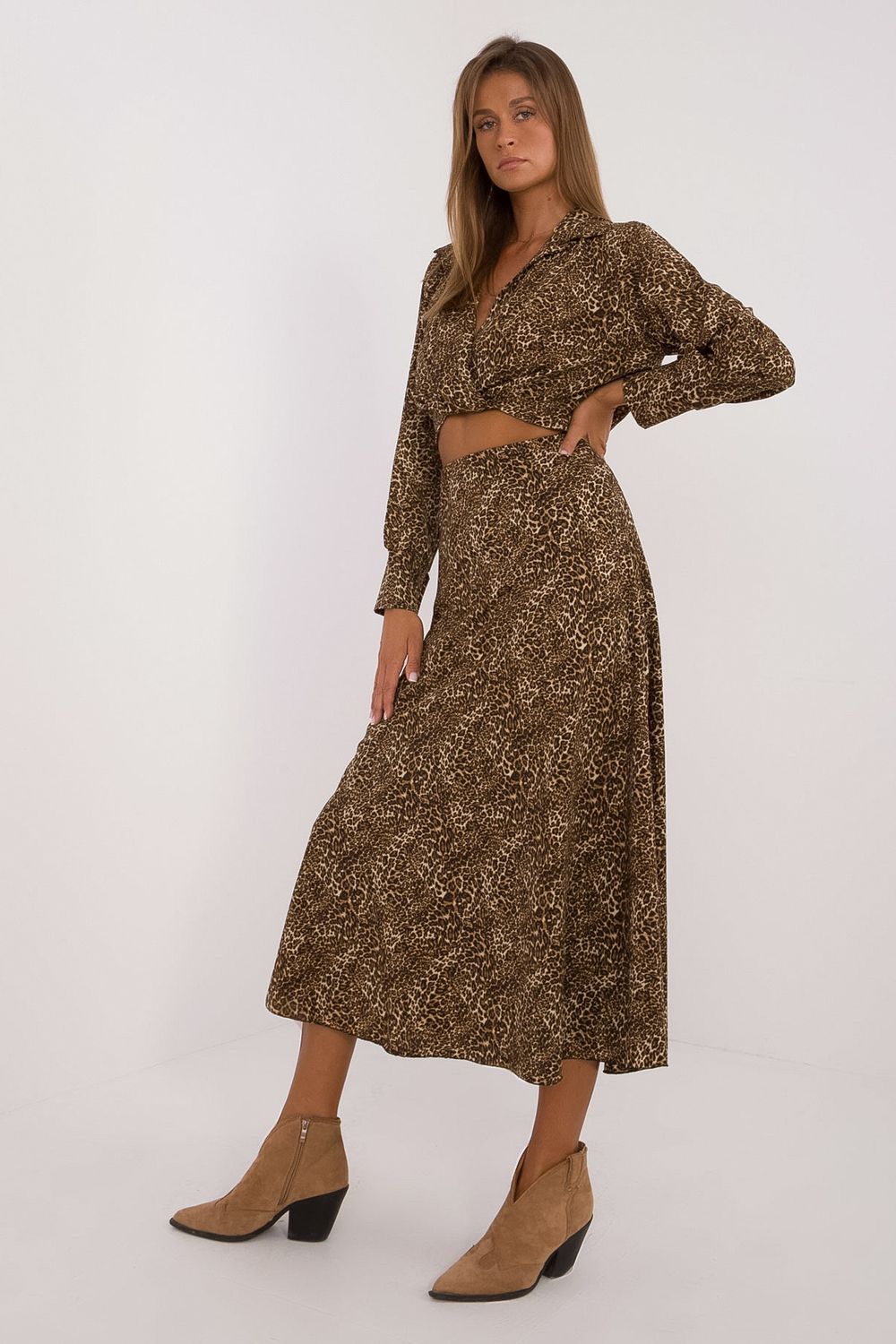 Italy Moda Dark Dark Beige Wrap Skirt Co-Ord Set - view 2