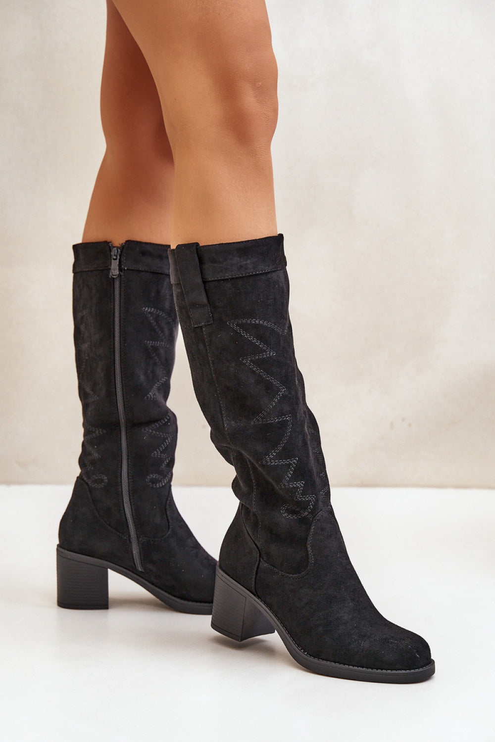 Step In Style Erisorae Black Faux Suede Block Heel Heeled Ankle Boots - view 3