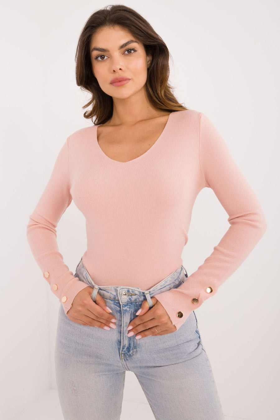 AT Light Pink V-Neck Long Sleeve Jumper