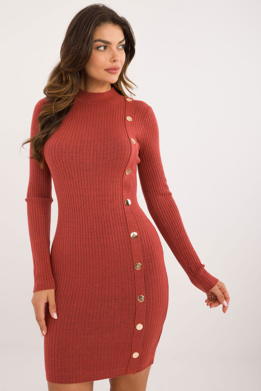 AT Dark Orange Knitted Long Sleeve Dress