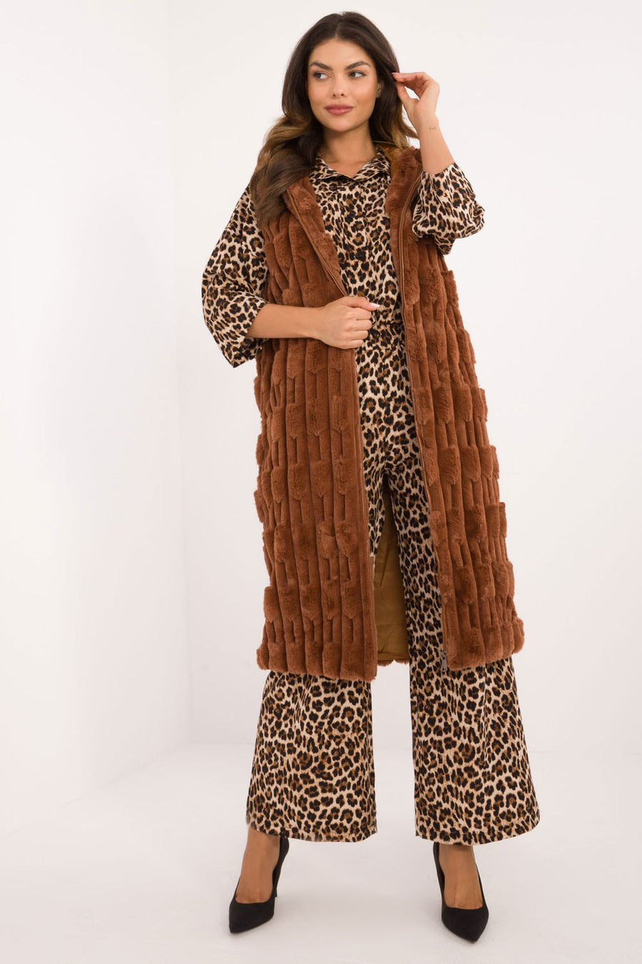 AT Light Brown Hooded Zip Up Gilet