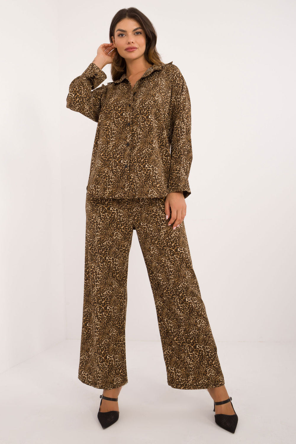 Italy Moda Dark Beige Wide Leg High Waisted Co-Ord Set
