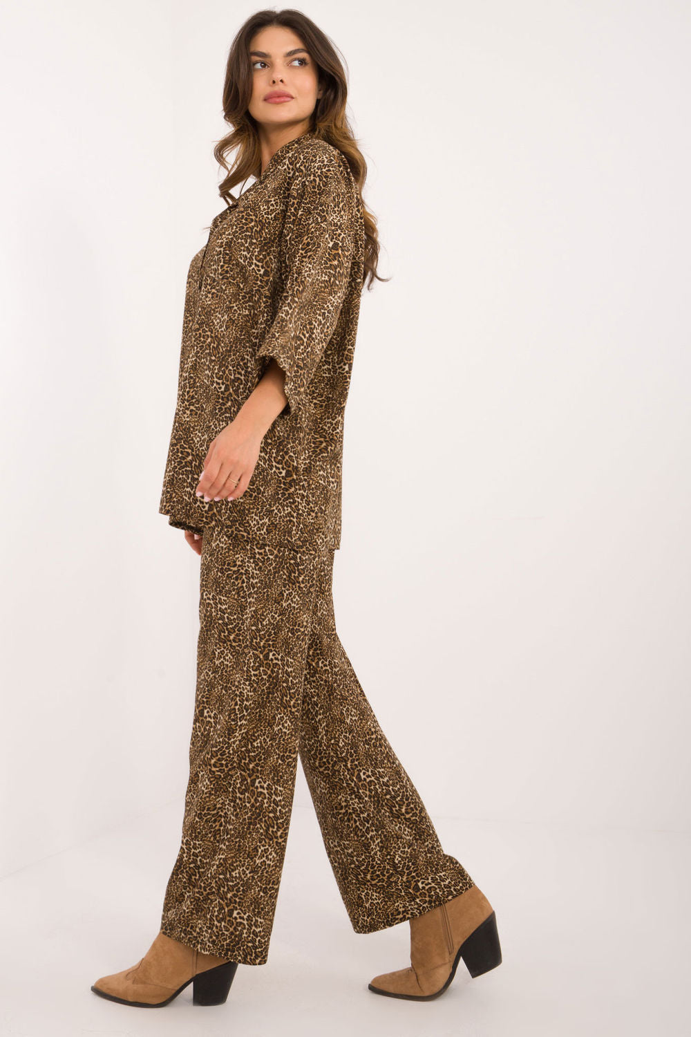 Italy Moda Beige Polyester Wide Leg High Waisted Co-Ord Set - view 2