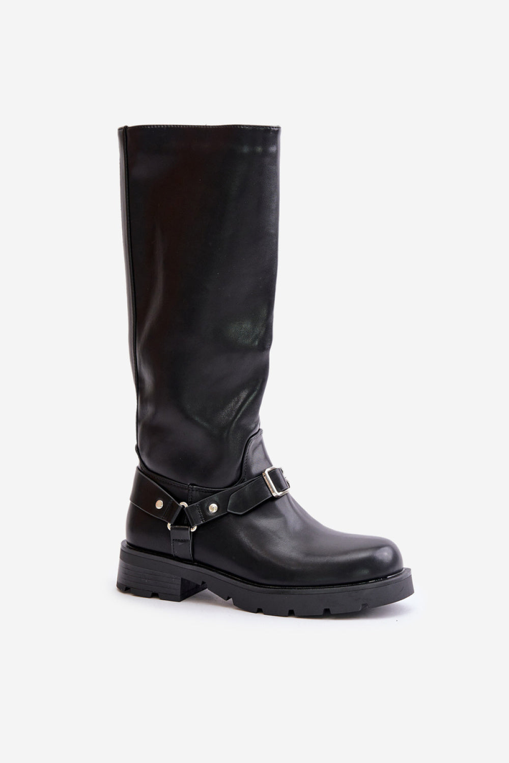 Step In Style Tialethe Black Faux Leather Flat Over The Knee Boots - view 2