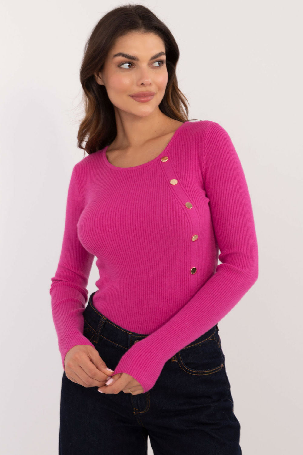 AT Fuchsia Ribbed Long Sleeve Jumper