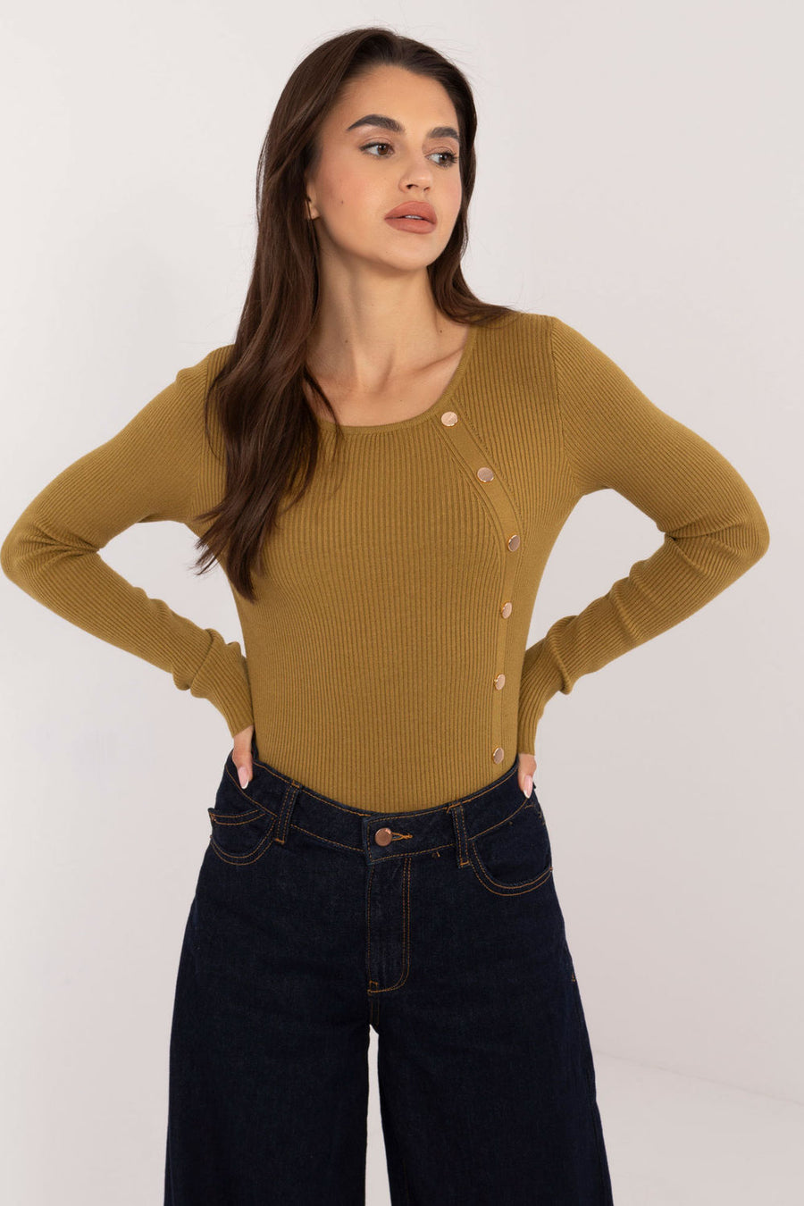AT Olive Ribbed Long Sleeve Jumper