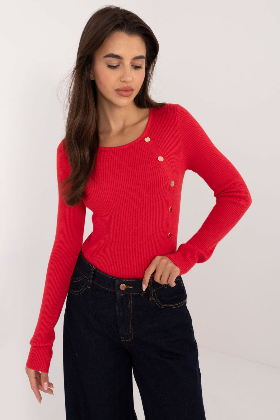 AT Red Round Neck Long Sleeve Jumper