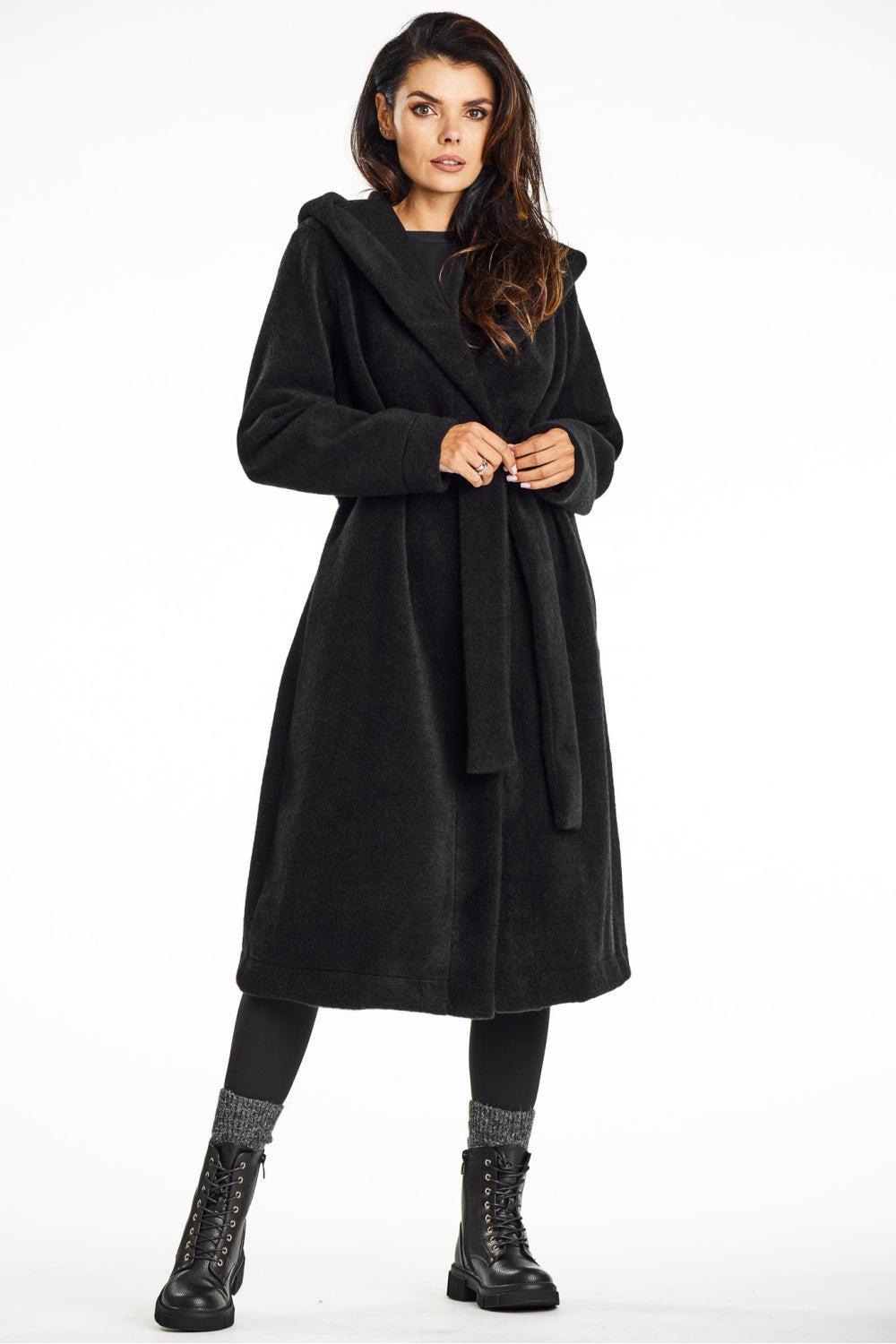 Awama Black Knitted Hooded Coat