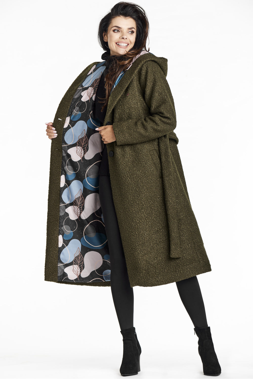 Awama Khaki Hooded Coat - view 2