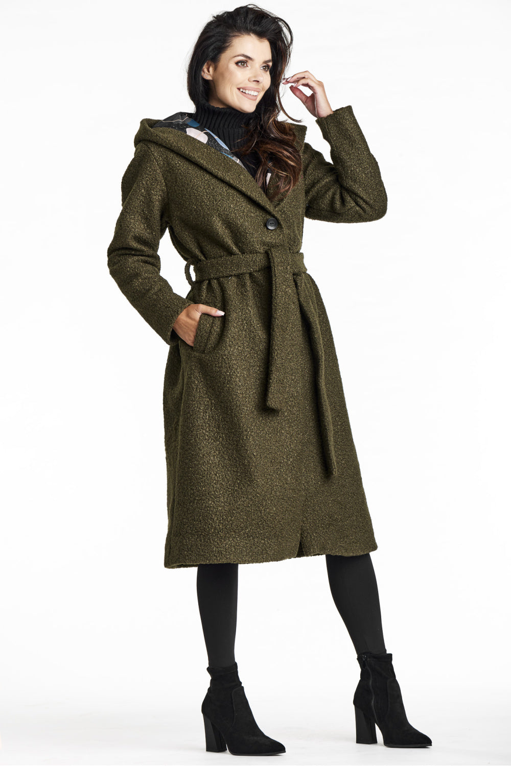Awama Khaki Hooded Coat - view 4