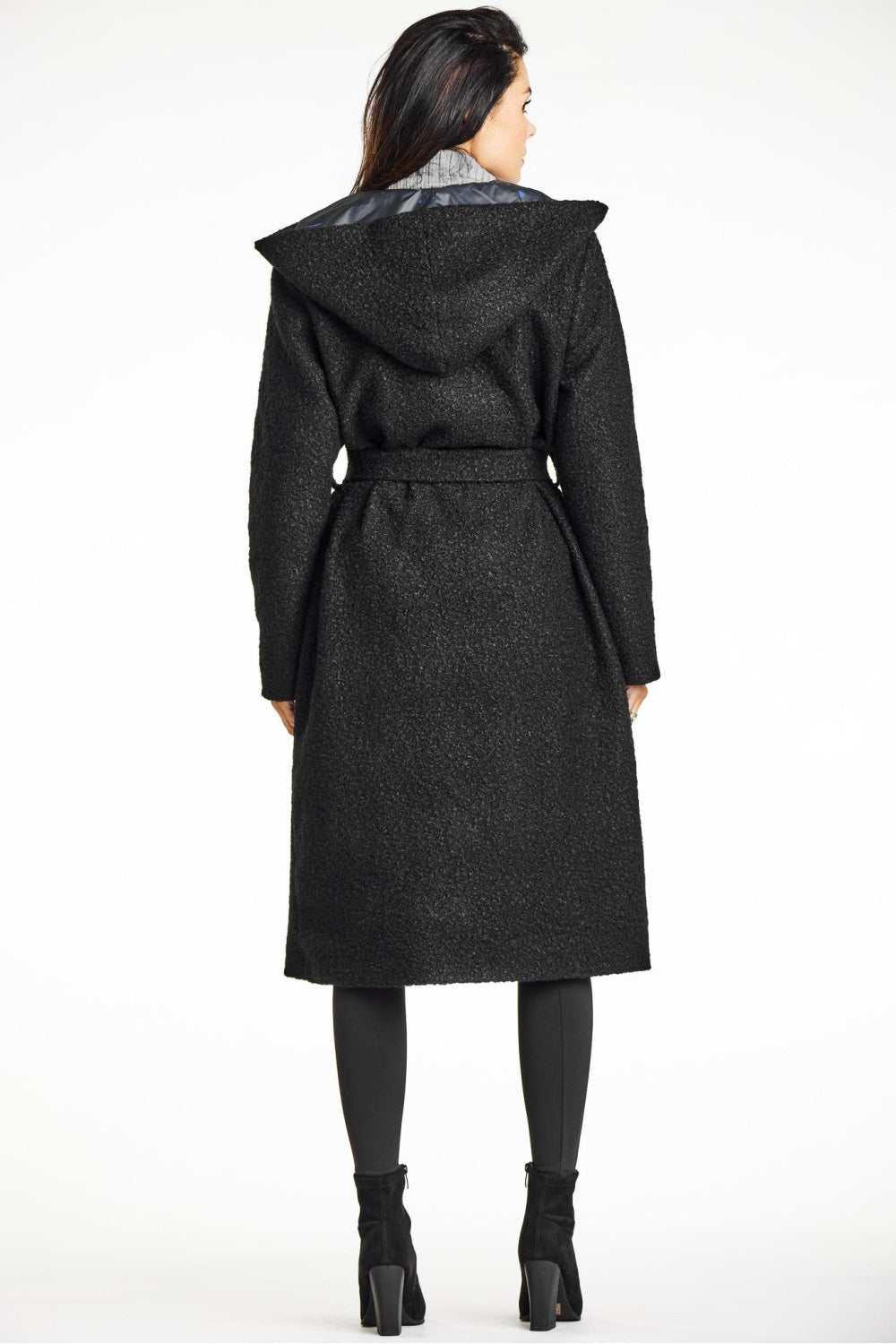 Awama Black Collared Hooded Coat - view 3