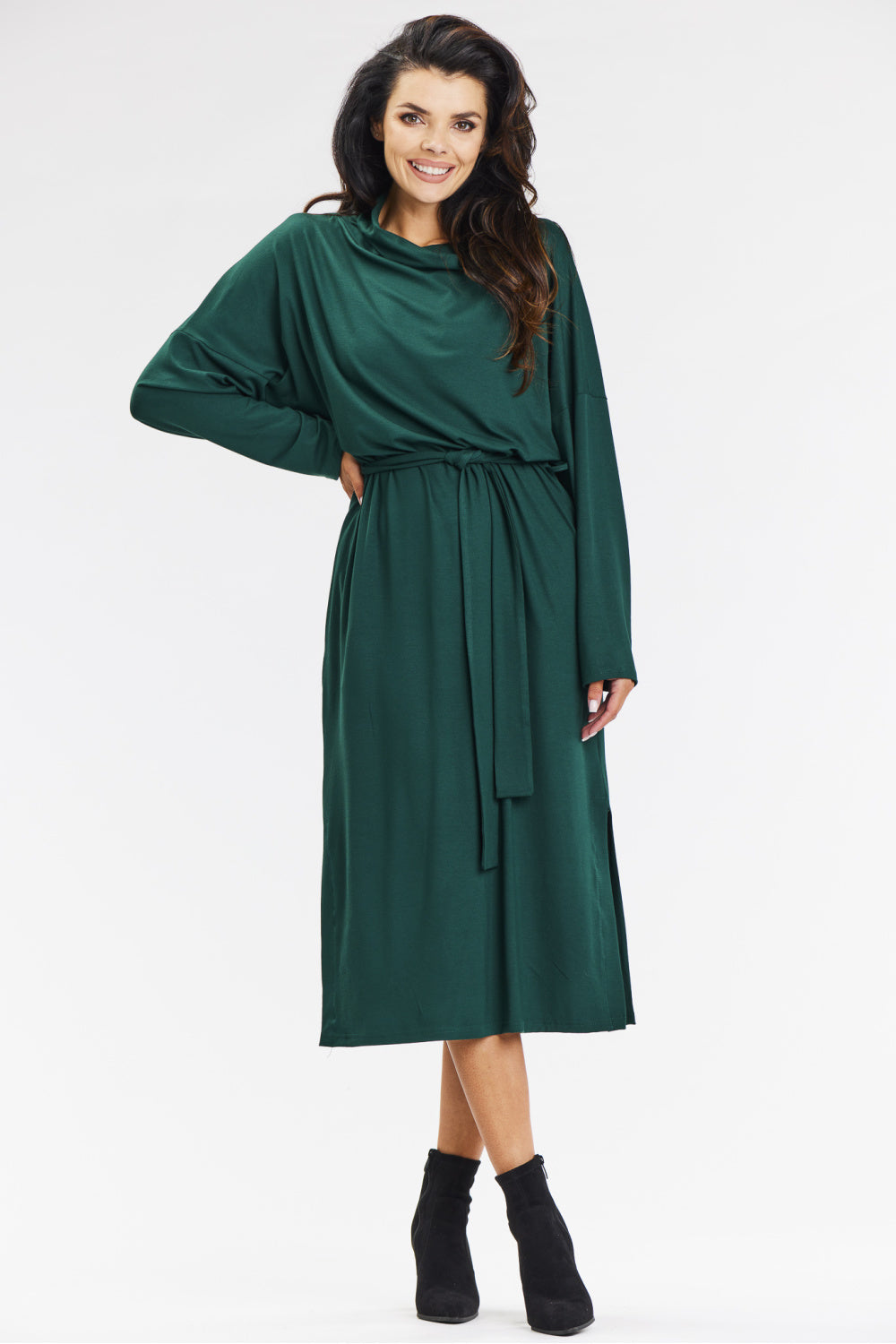 Awama Bottle Green Midi Knitted Dress - view 2