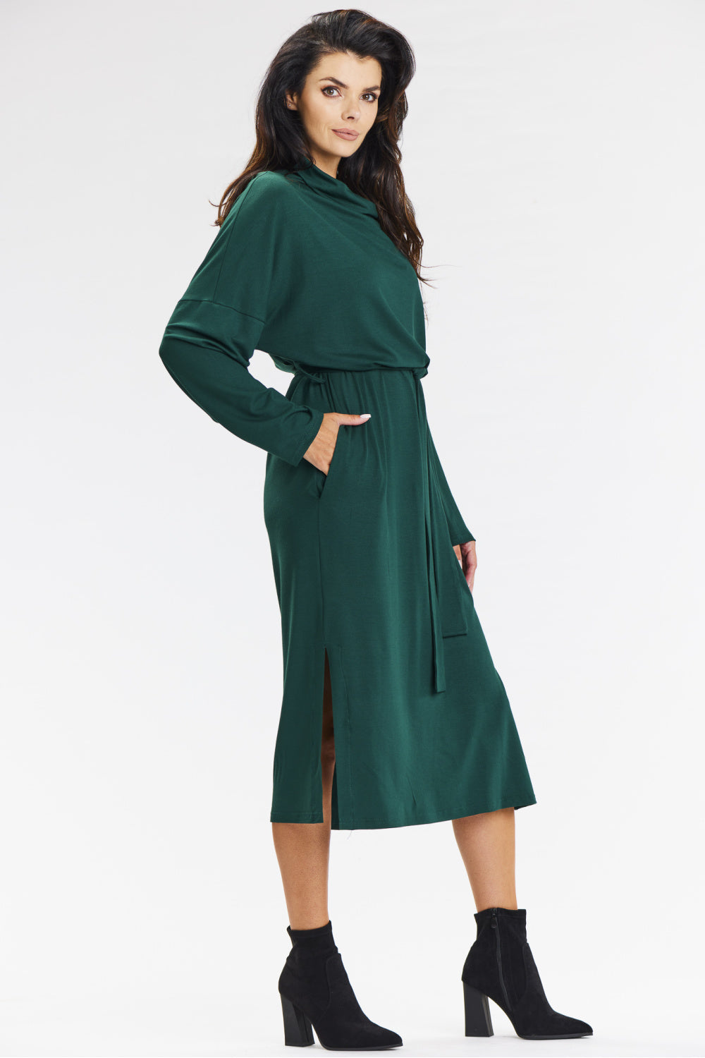 Awama Bottle Green Midi Knitted Dress - view 4