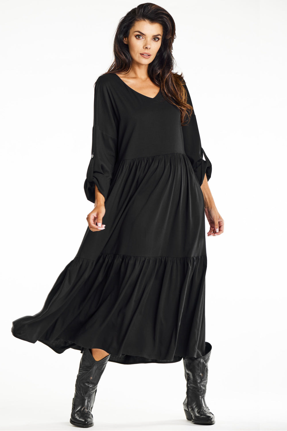 Awama Black Maxi Flared Dress