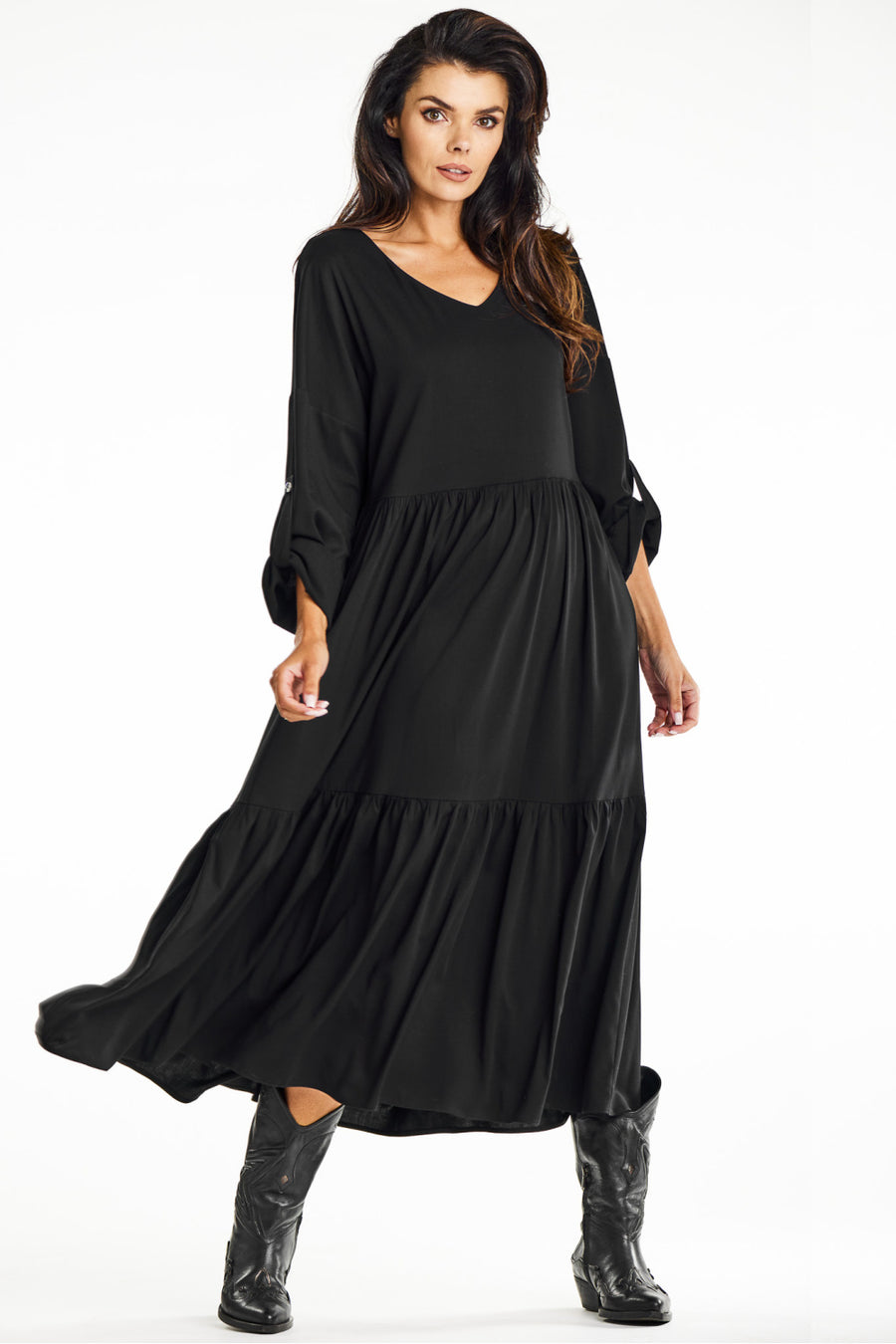 Awama Black Maxi Flared Dress