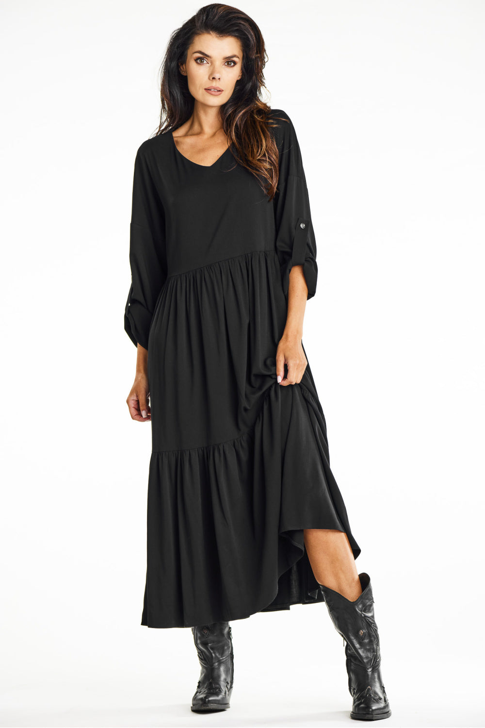 Awama Black Maxi Flared Dress - view 2