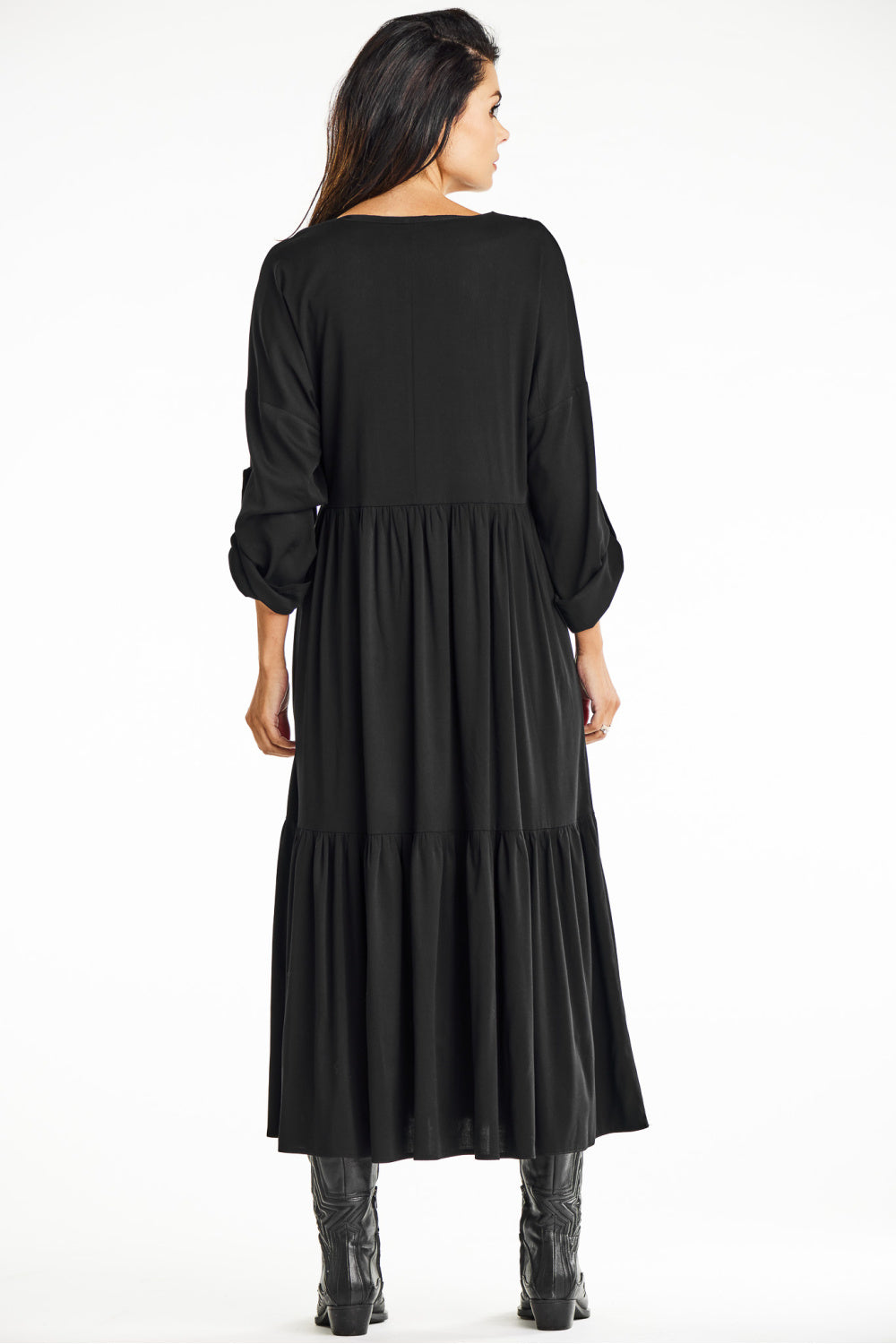 Awama Black Maxi Flared Dress - view 3