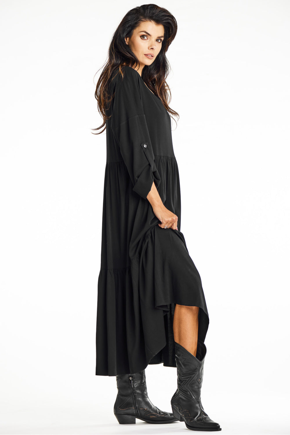 Awama Black Maxi Flared Dress - view 4