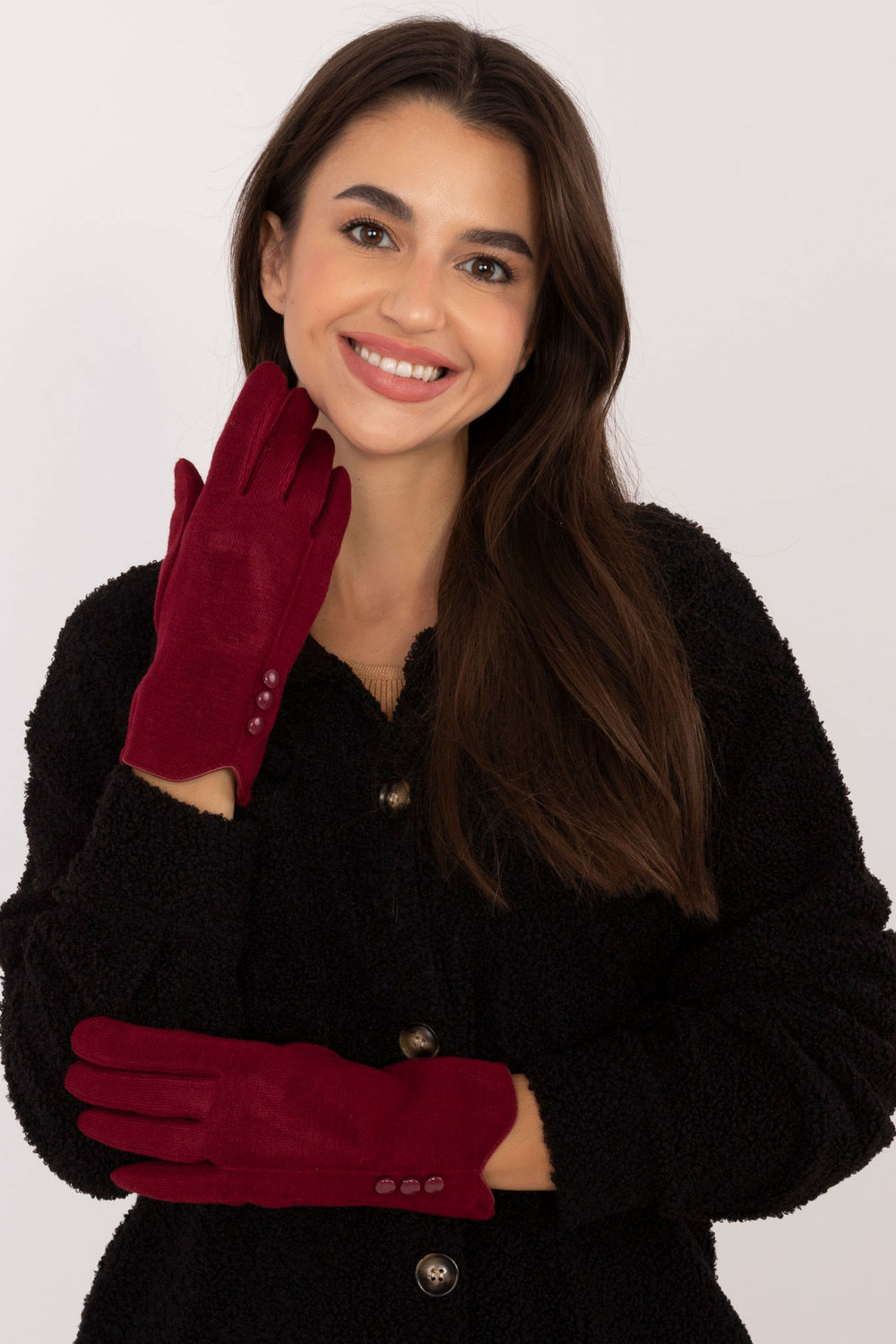 AT Burgundy Cotton Gloves with Buttons
