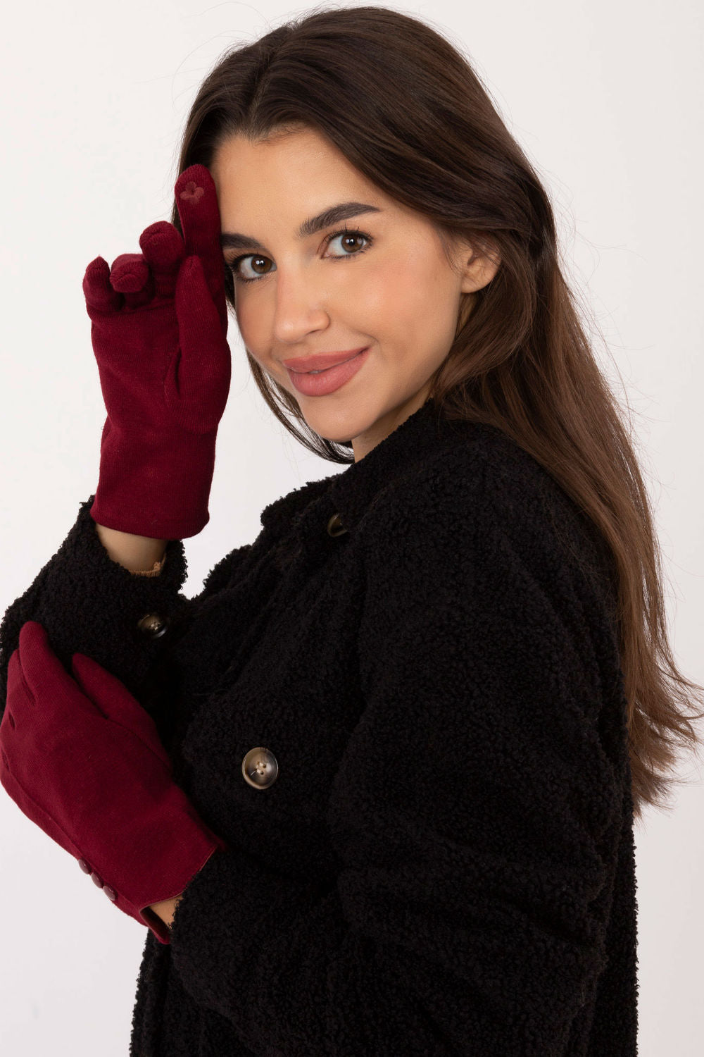 AT Burgundy Cotton Gloves with Buttons - view 2