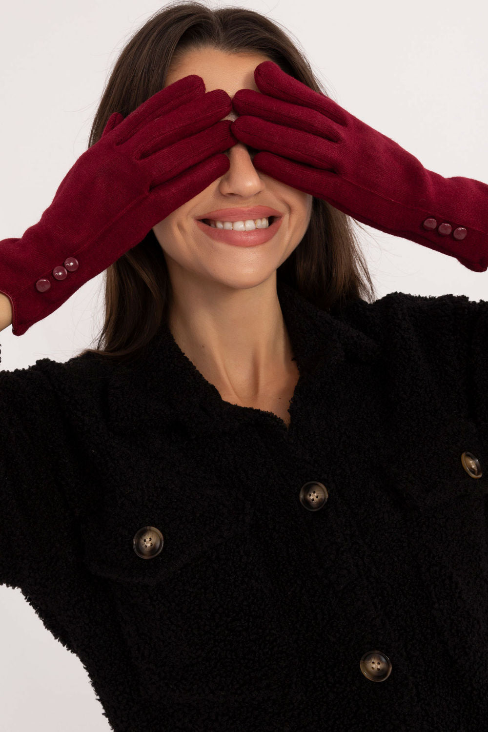 AT Burgundy Cotton Gloves with Buttons - view 3