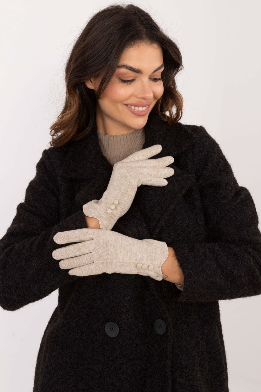 AT Beige Cotton Gloves with Buttons