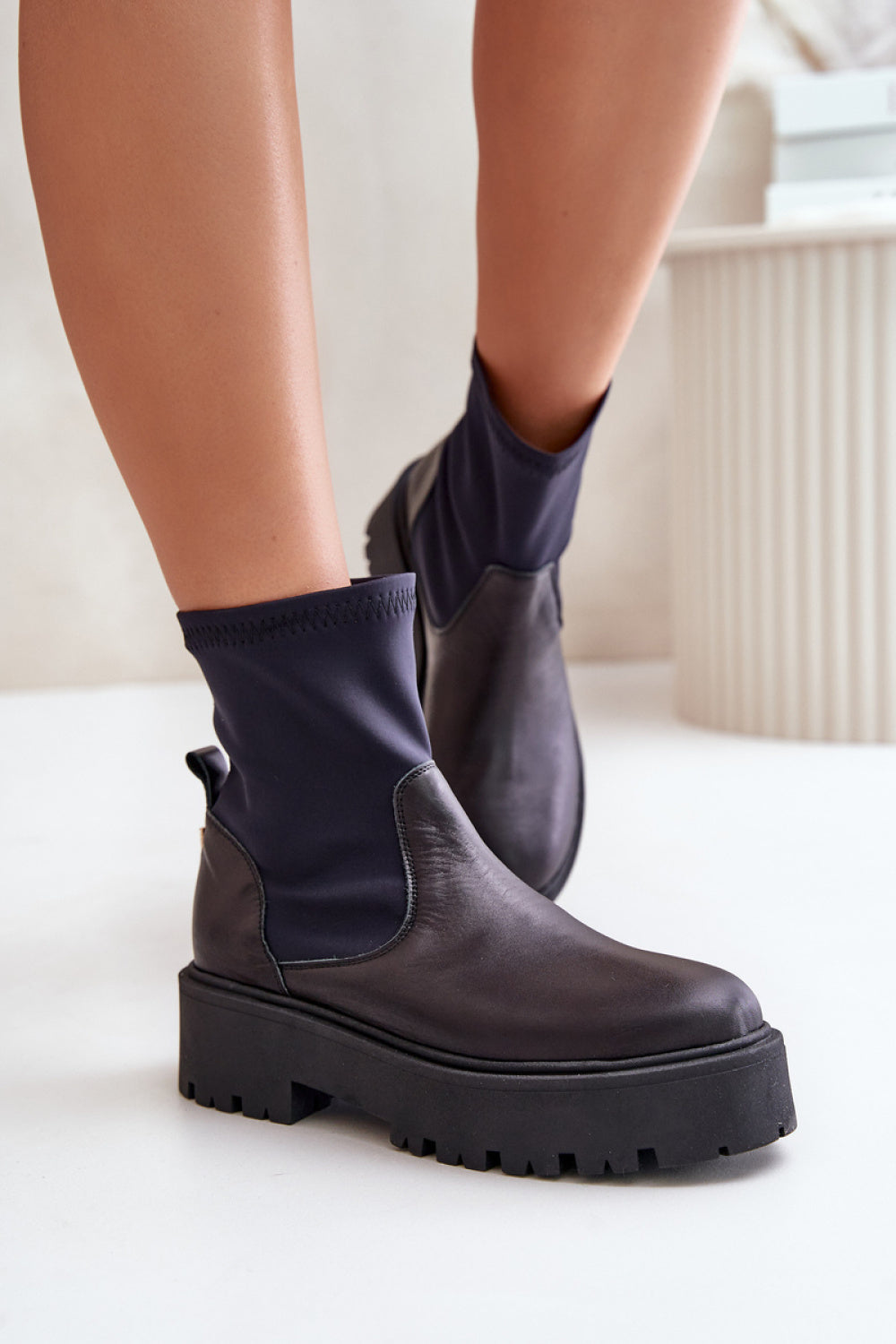 Step In Style Zazoo Black Leather Platform Boots