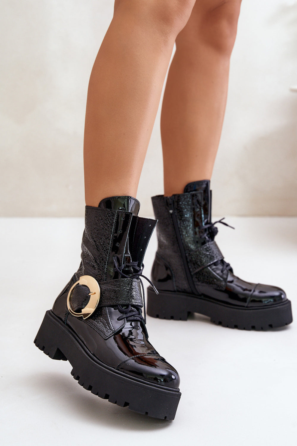 Step In Style Zazoo Black Leather Platform Ankle Boots