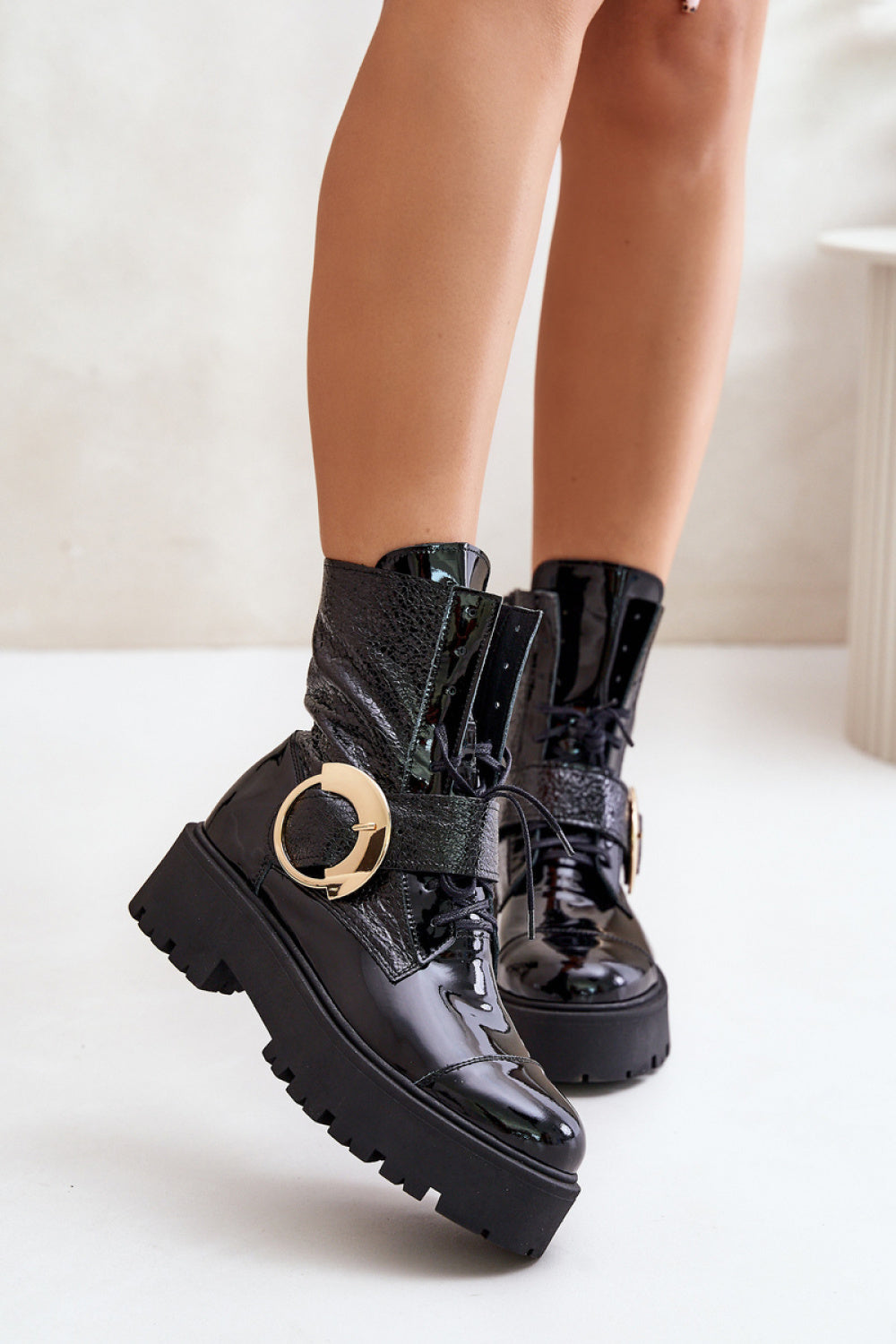 Step In Style Zazoo Black Leather Platform Ankle Boots - view 3