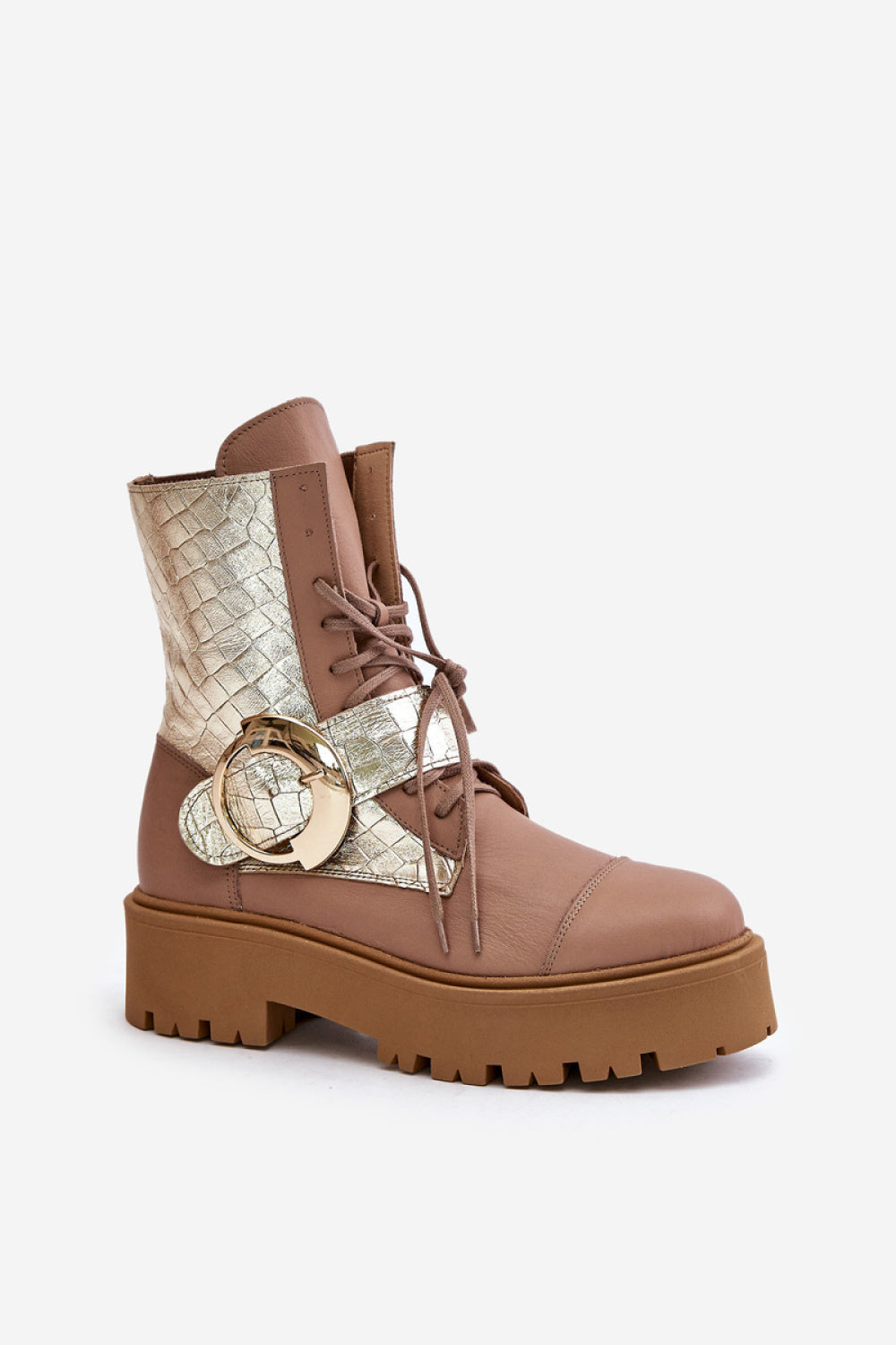 Step In Style Zazoo Beige Leather Platform Ankle Boots - view 2
