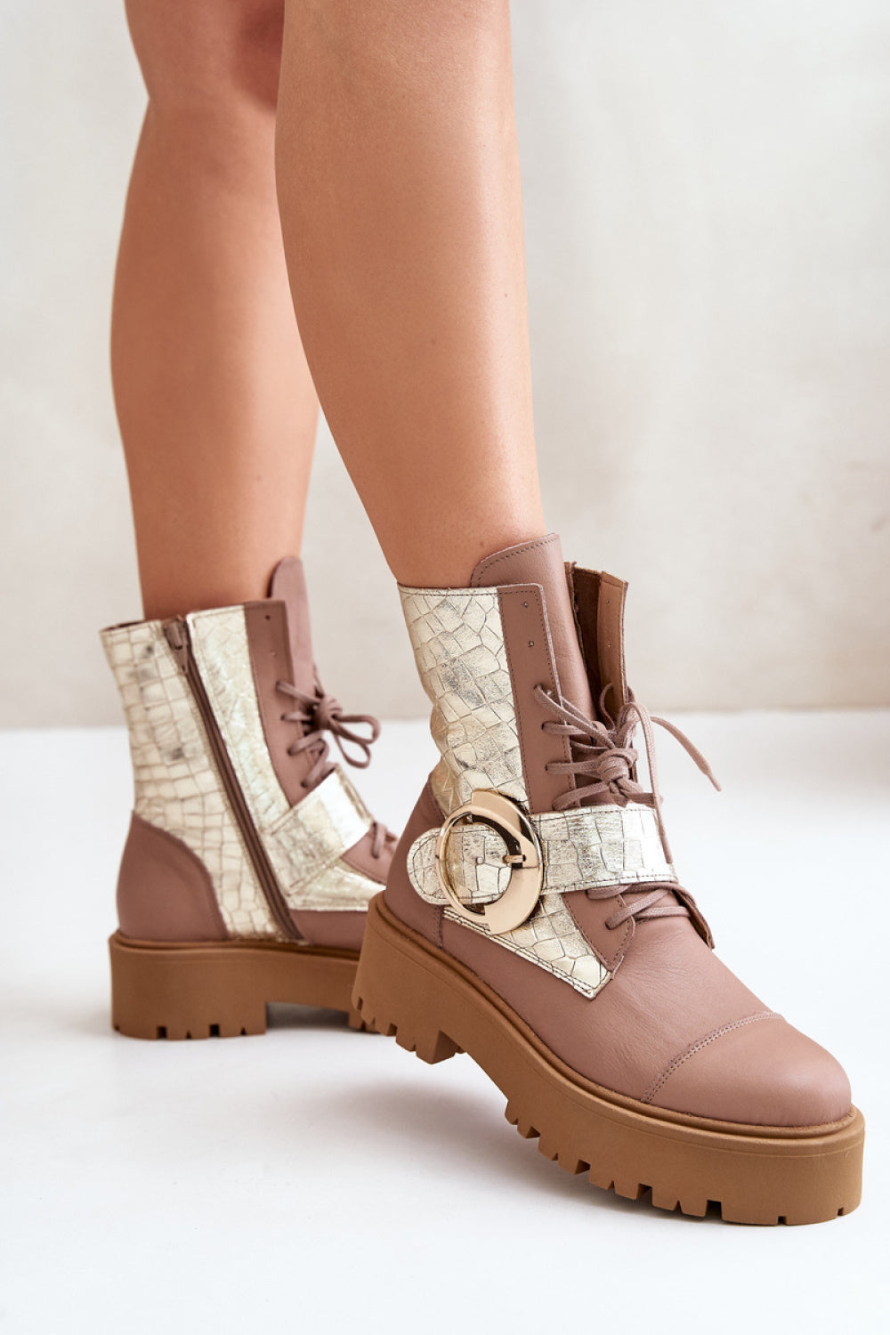 Step In Style Zazoo Beige Leather Platform Ankle Boots - view 3