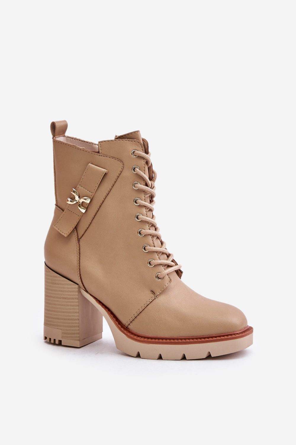Step In Style Ivarisse Beige Faux Leather Lace Up Heeled Ankle Boots - view 2