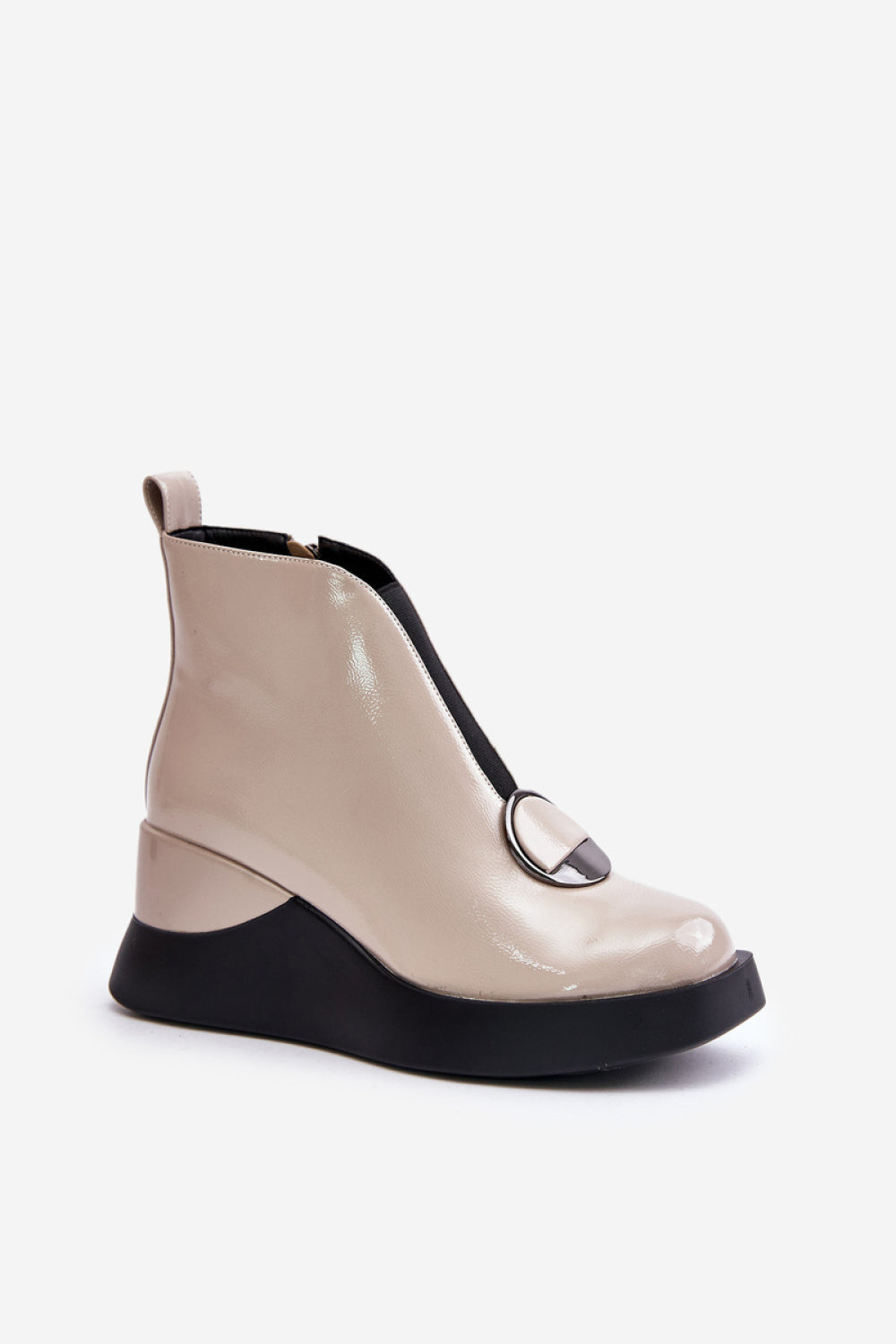 Step In Style Beige Faux Leather Platform Wedge Ankle Boots - view 2