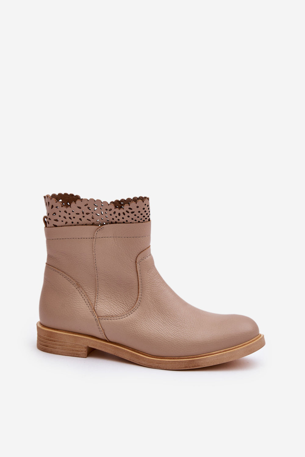 Step In Style Beige Openwork Leather Flat Boots - view 2