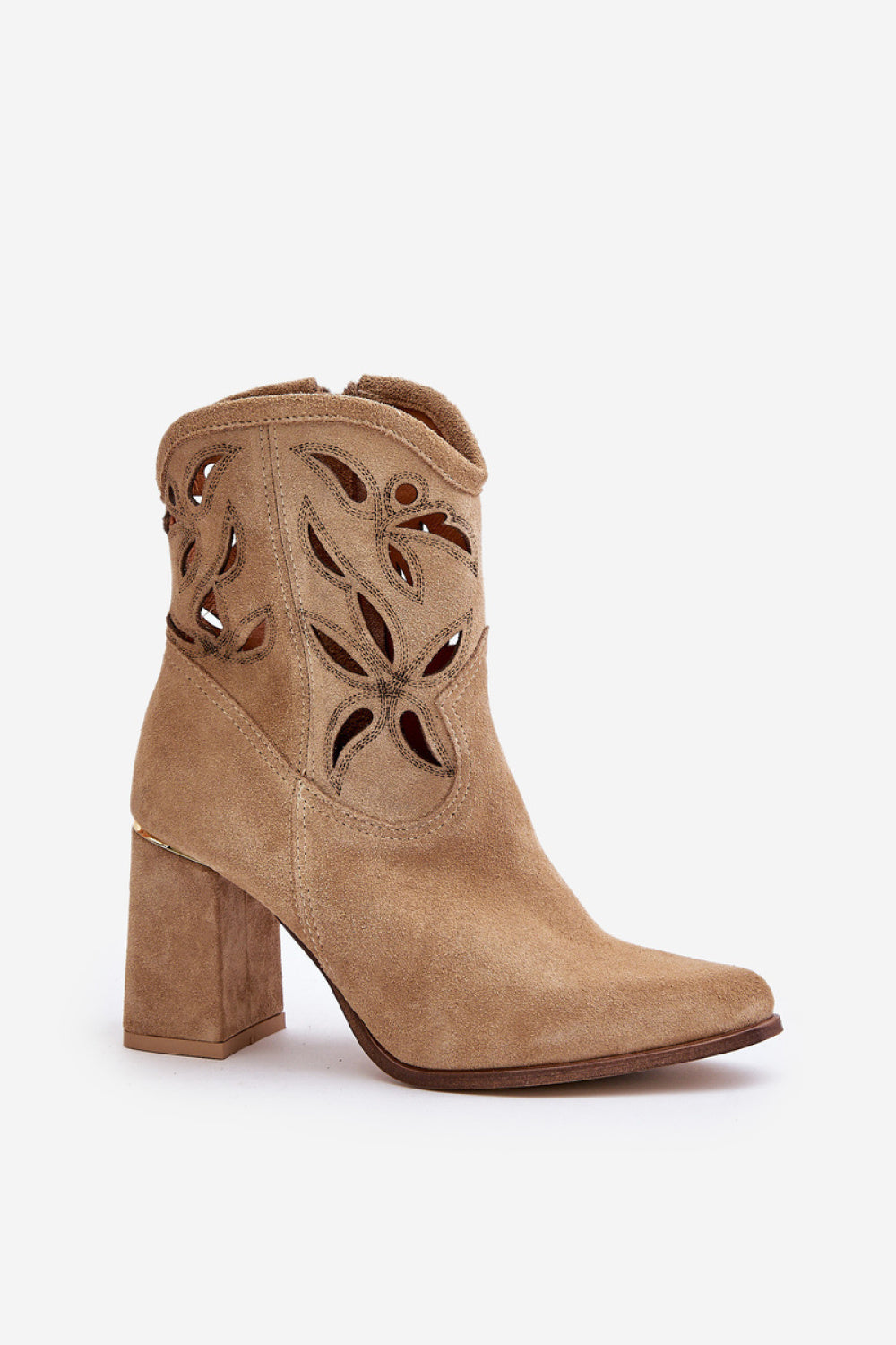 Step In Style Beige Leather Heeled Ankle Boots - view 2