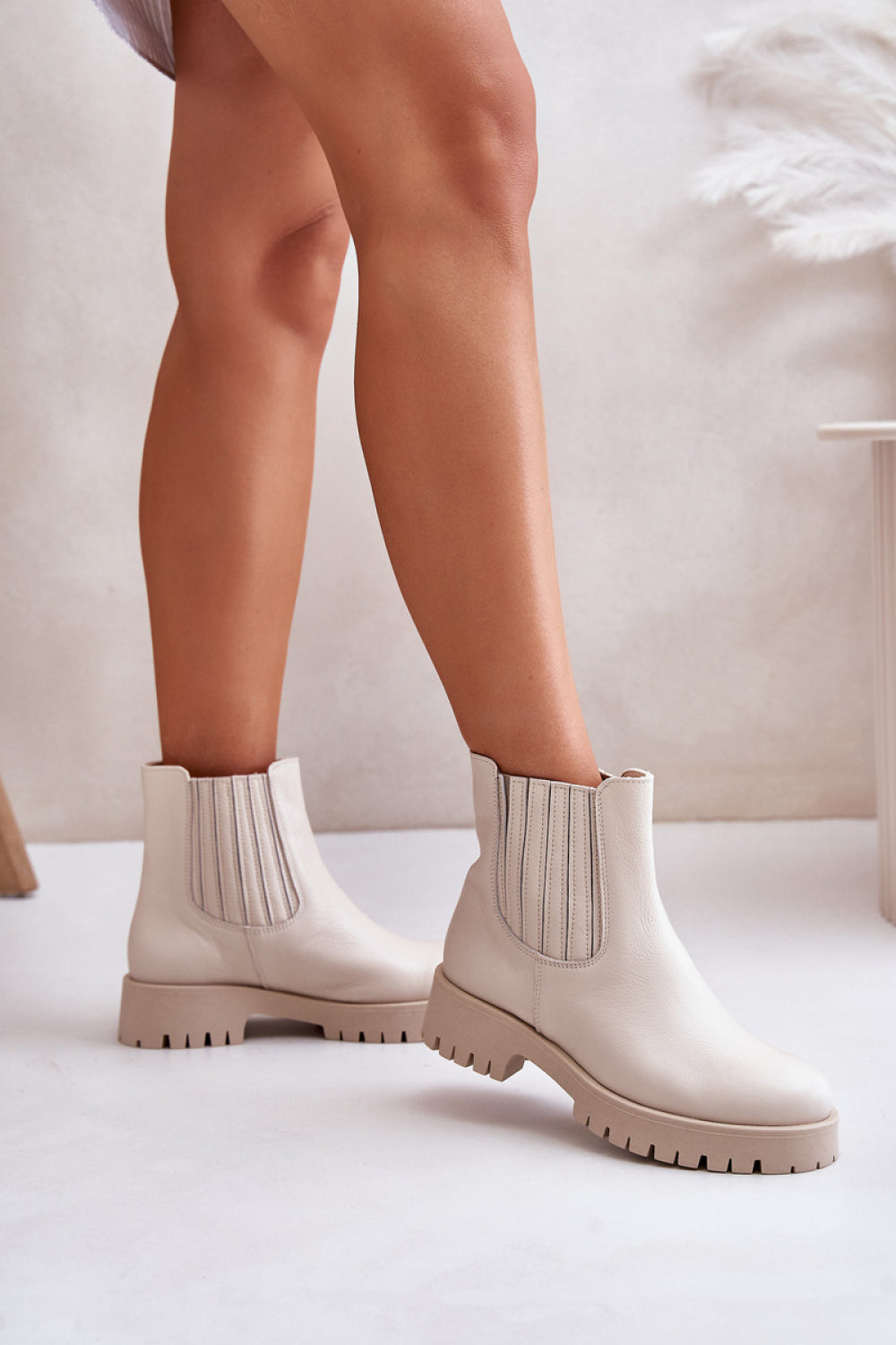 Step In Style Light Beige Leather Flat Boots - view 3