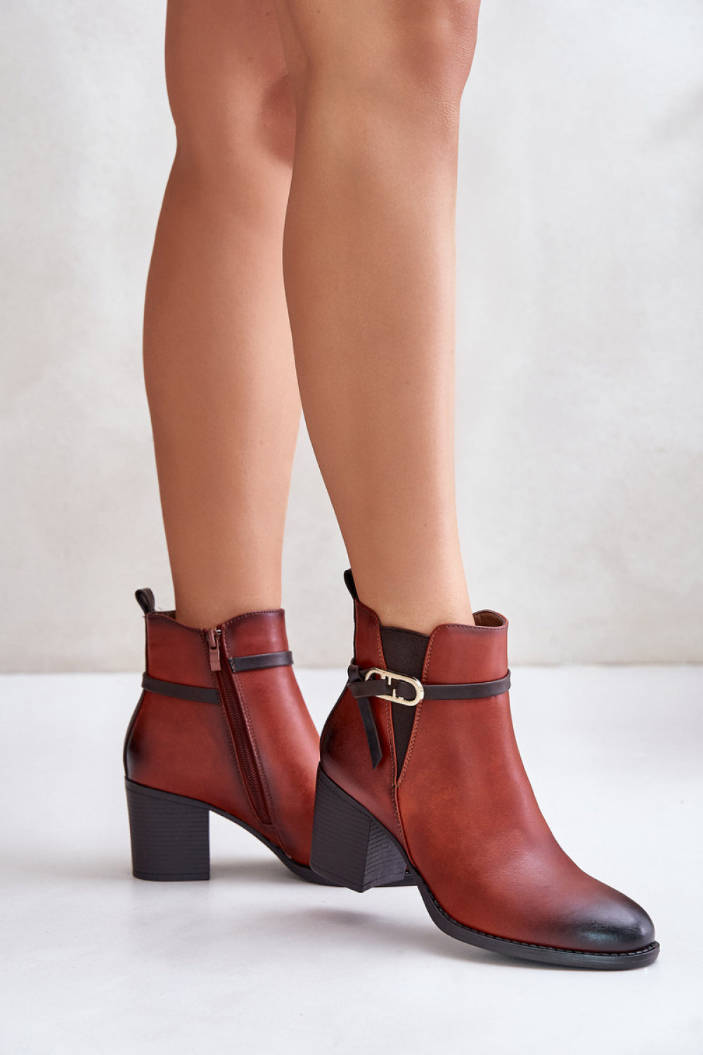 Step In Style Zinithia Brown Faux Leather Heeled Ankle Boots - view 3