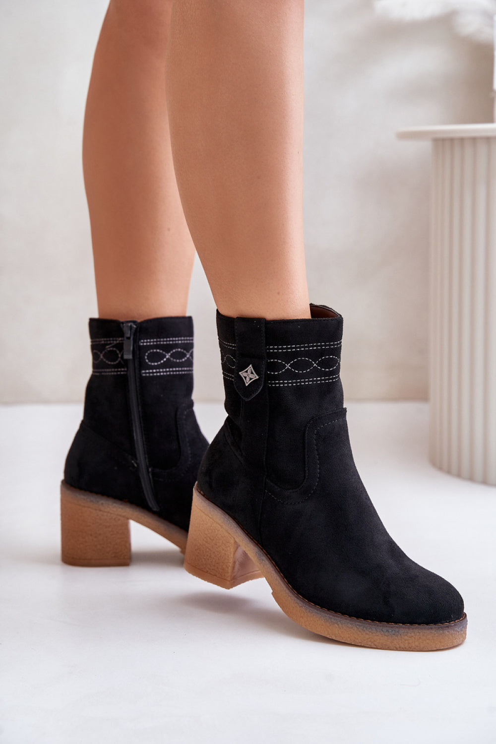 Step In Style Vailia Black Faux Suede Warm Lined Heeled Ankle Boots - view 3