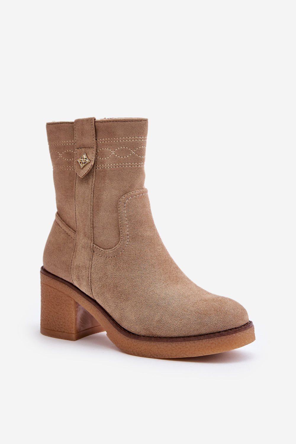 Step In Style Vailia Beige Faux Suede Warm Lined Heeled Ankle Boots - view 2
