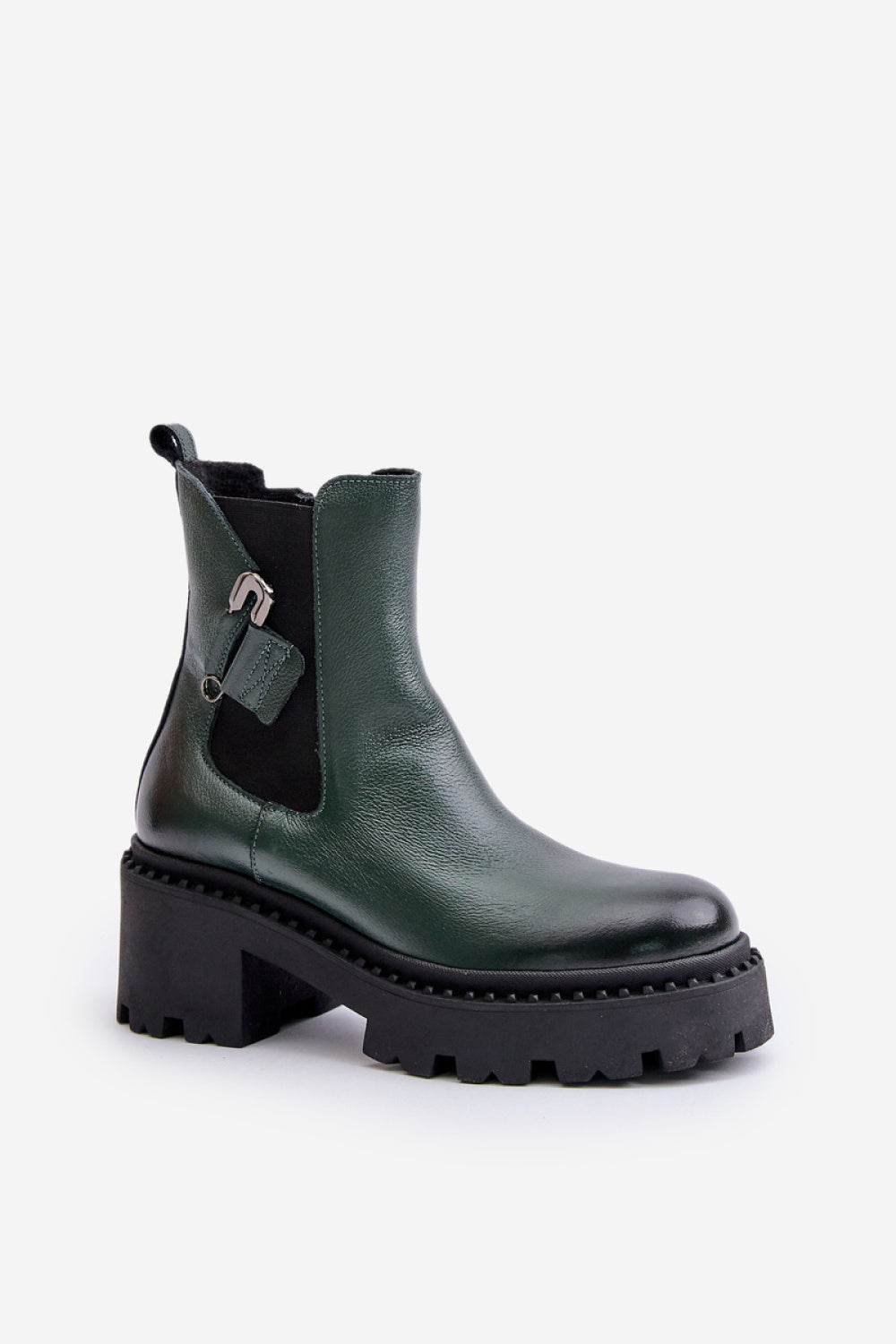 Step In Style Zazoo Dark Green Leather Warm Lined Heeled Ankle Boots - view 2