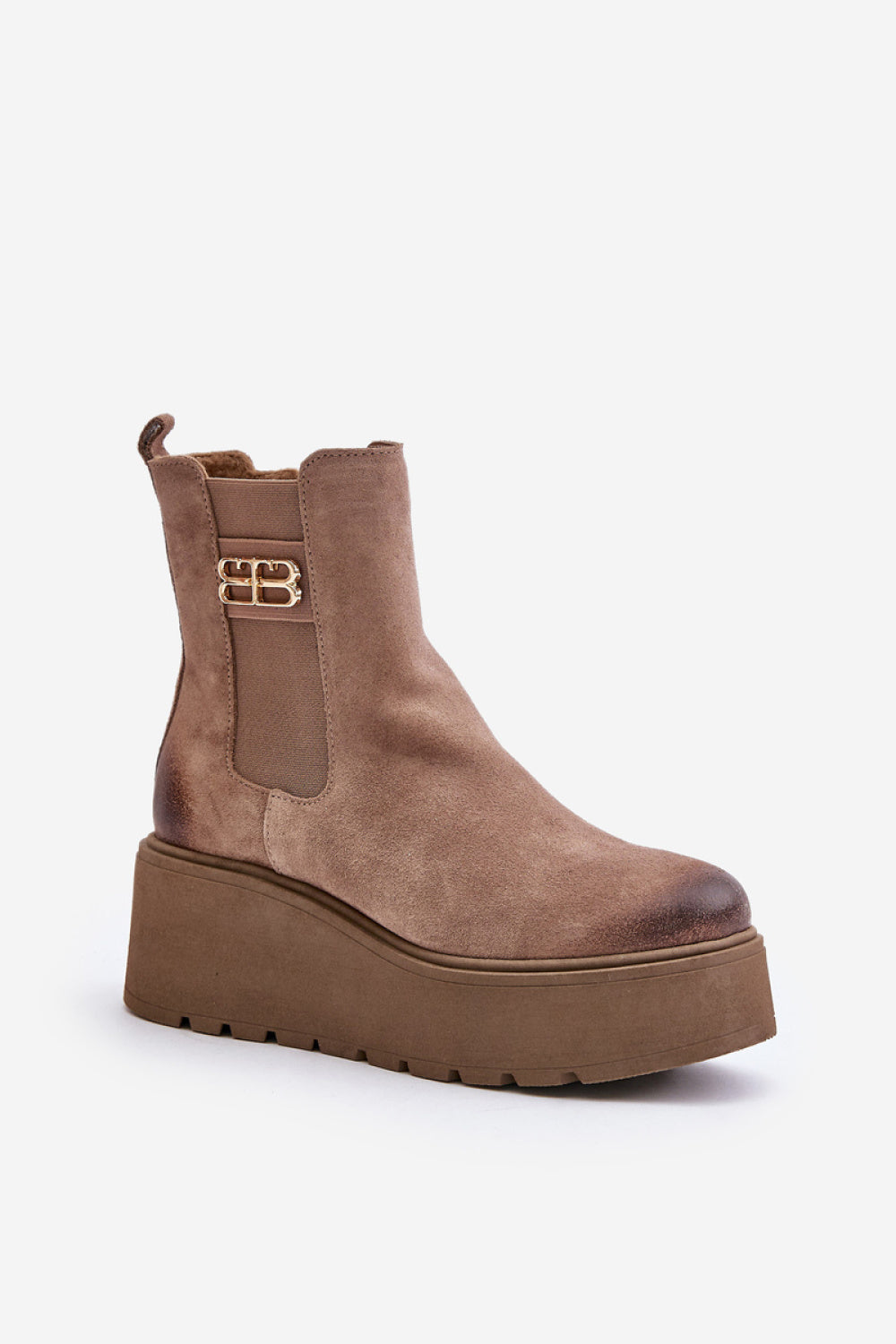 Step In Style Zazoo Beige Suede Platform Wedge Ankle Boots - view 2