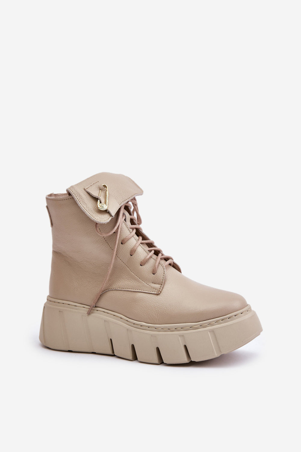 Step In Style Zazoo Beige Leather Platform Warm Lined Wedge Ankle Boots - view 2