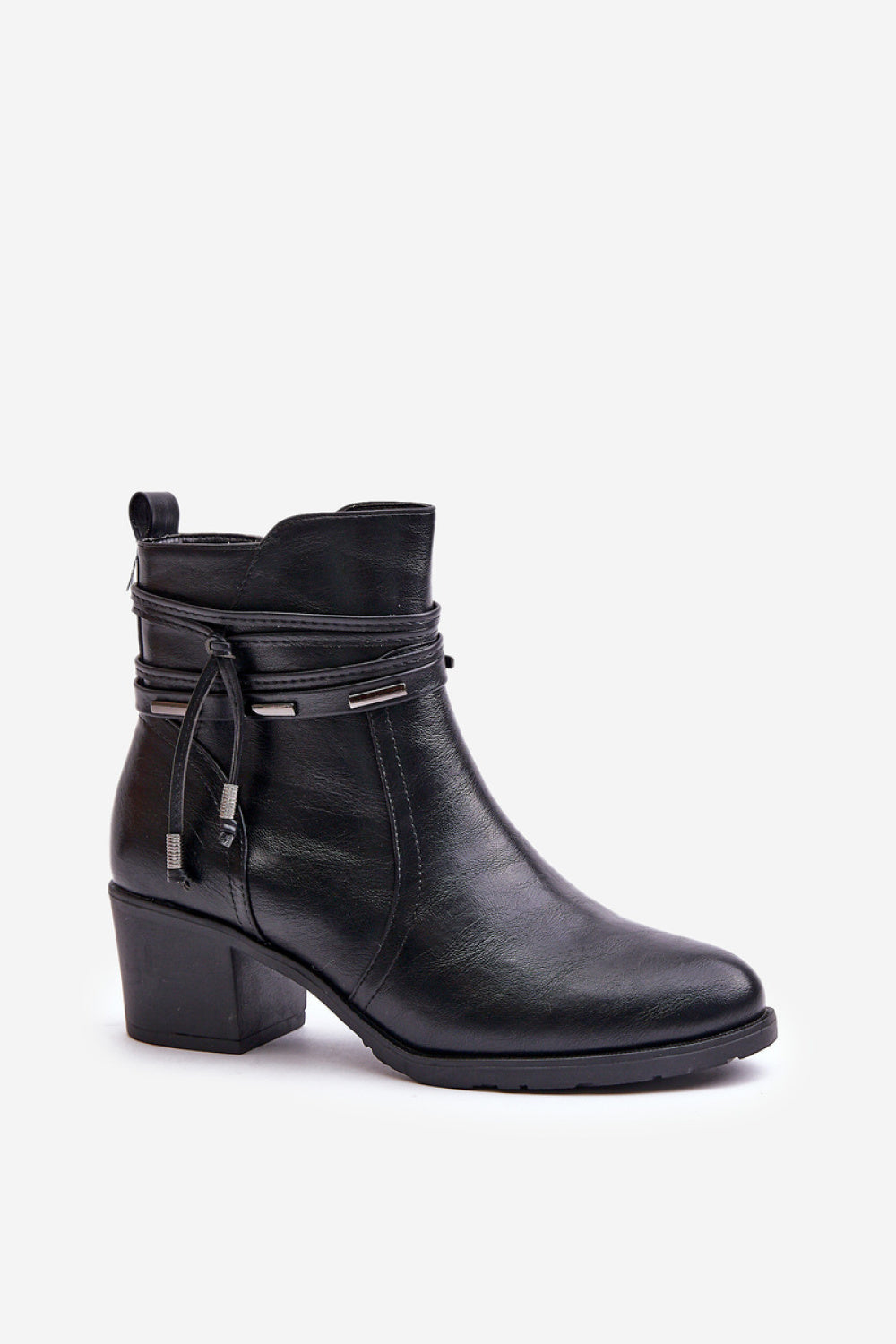Step In Style Lobina Black Faux Leather Warm Lined Heeled Ankle Boots - view 2
