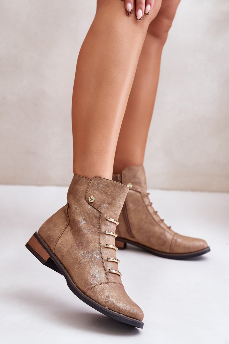 Step In Style Labise Gold Faux Leather Flat Boots